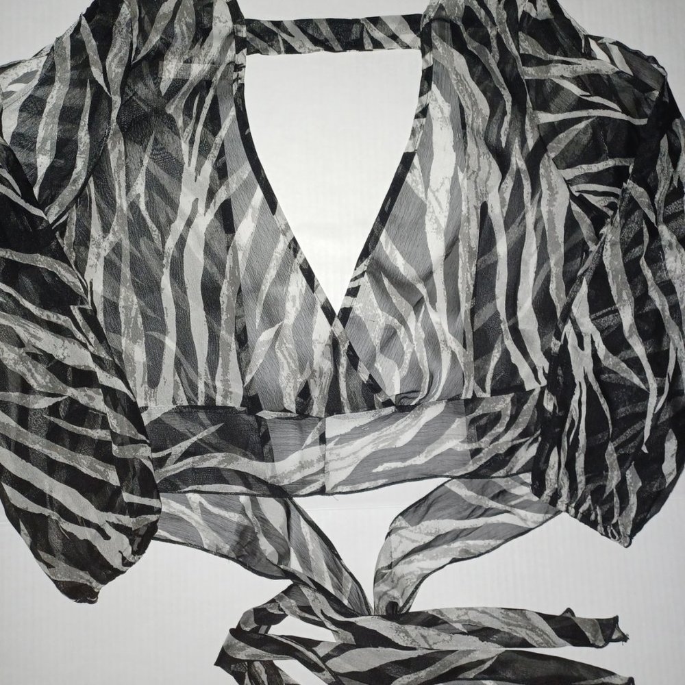 EMERALD LONG SLEEVE SHEER ZEBRA PRINT TOP - Picture 6 of 11